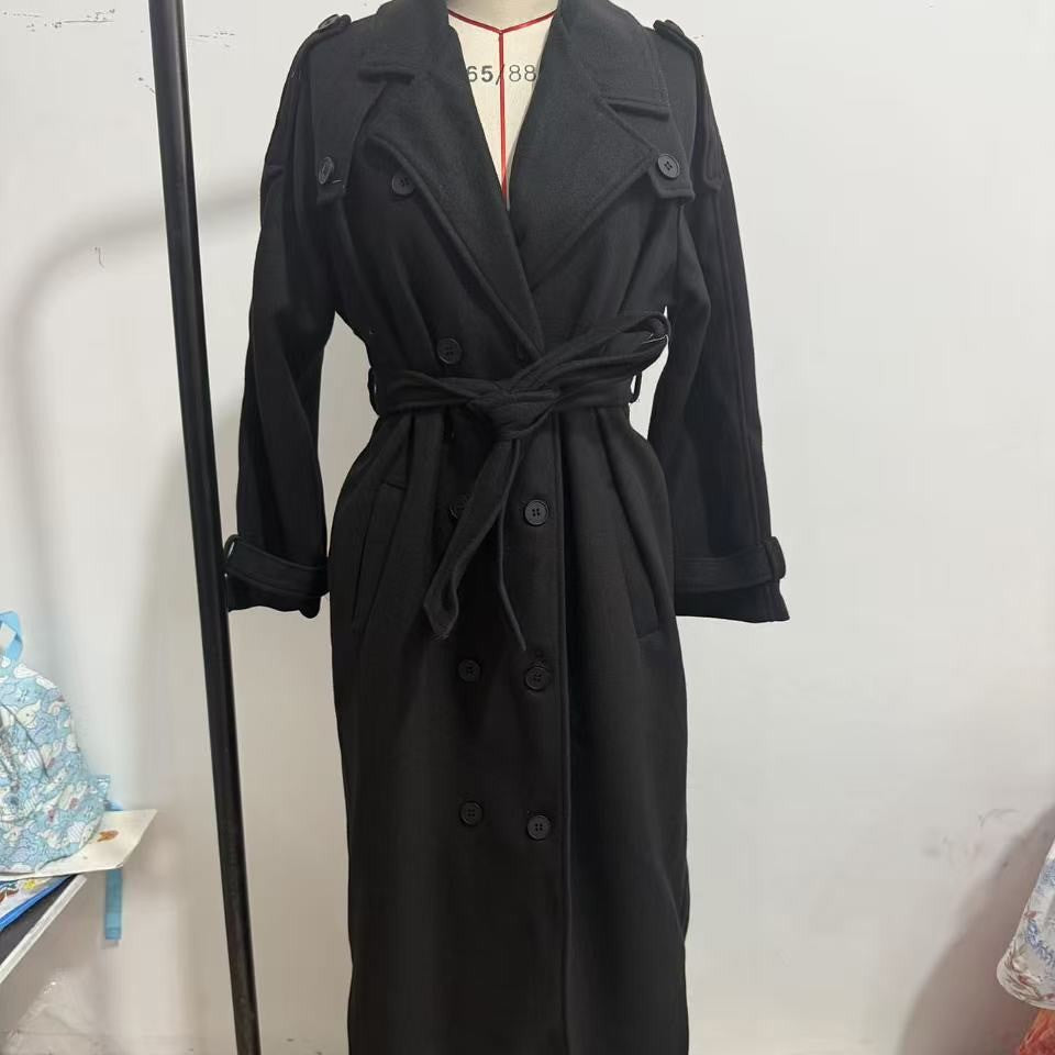 Women long oversized wool coat with wide lapels and belt Chichicherry
