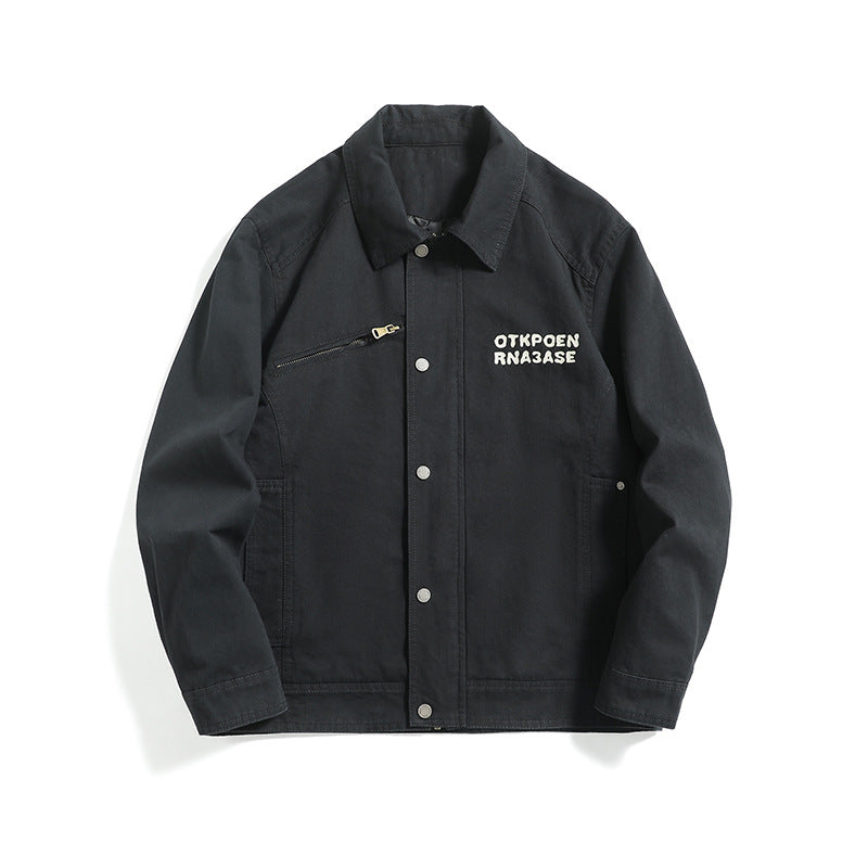 Unisex short jacket in workwear look with diagonal zipper chest pocket Chichicherry