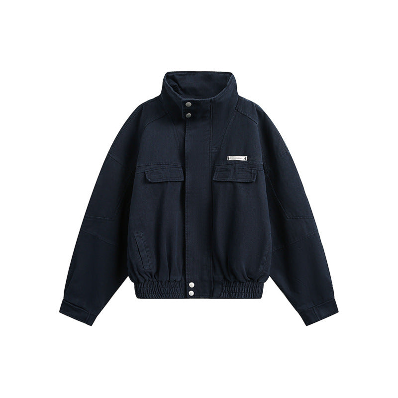 Unisex Short cut Boxy outdoor jacket with concealed zipper placket, high stand-up collar and elastic waistband Chichicherry