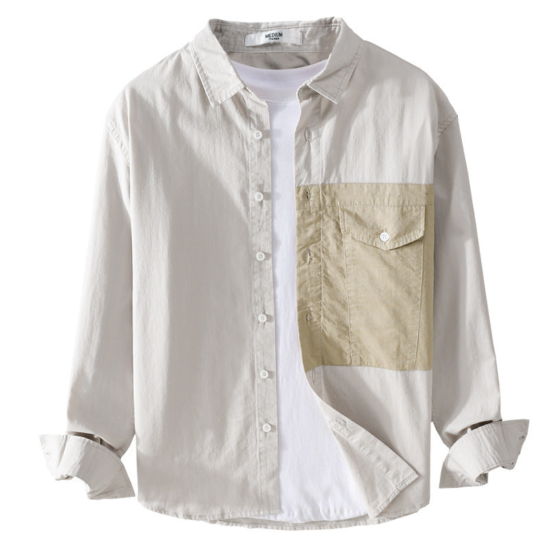 Men's Contrast Chest Pocket Overshirt made of light cotton blend with Relaxed Fit Chichicherry