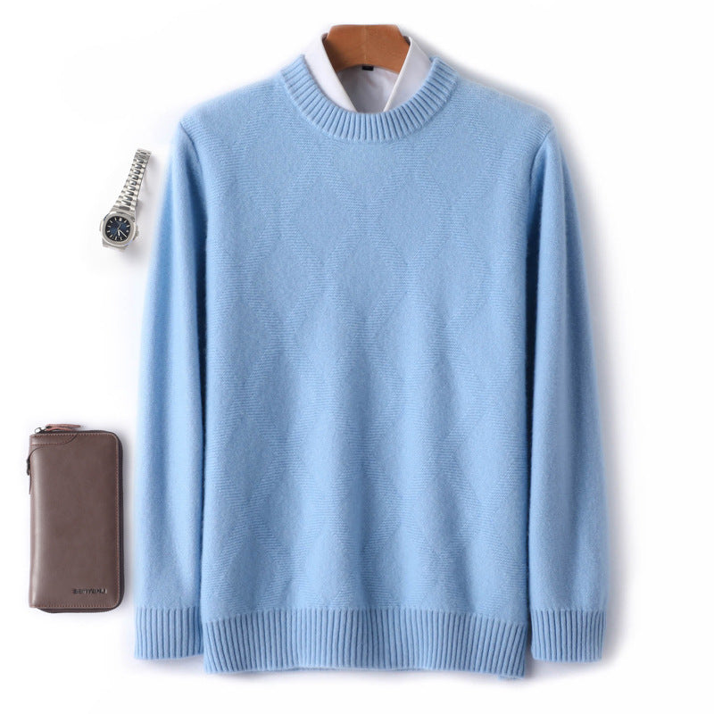 Men's fine crew neck sweater with subtle diamond structure made of cashmere blend Chichicherry