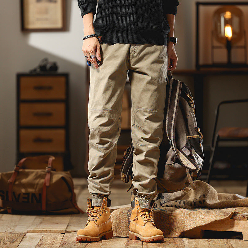 Men's Cargo Jogger Pants with Knee Inserts, Multi-Pockets and Elastic Hem Chichicherry
