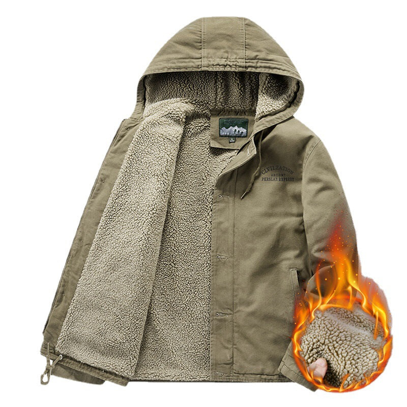 Men's hooded jacket with Sherpa lining and windproof canvas look Chichicherry