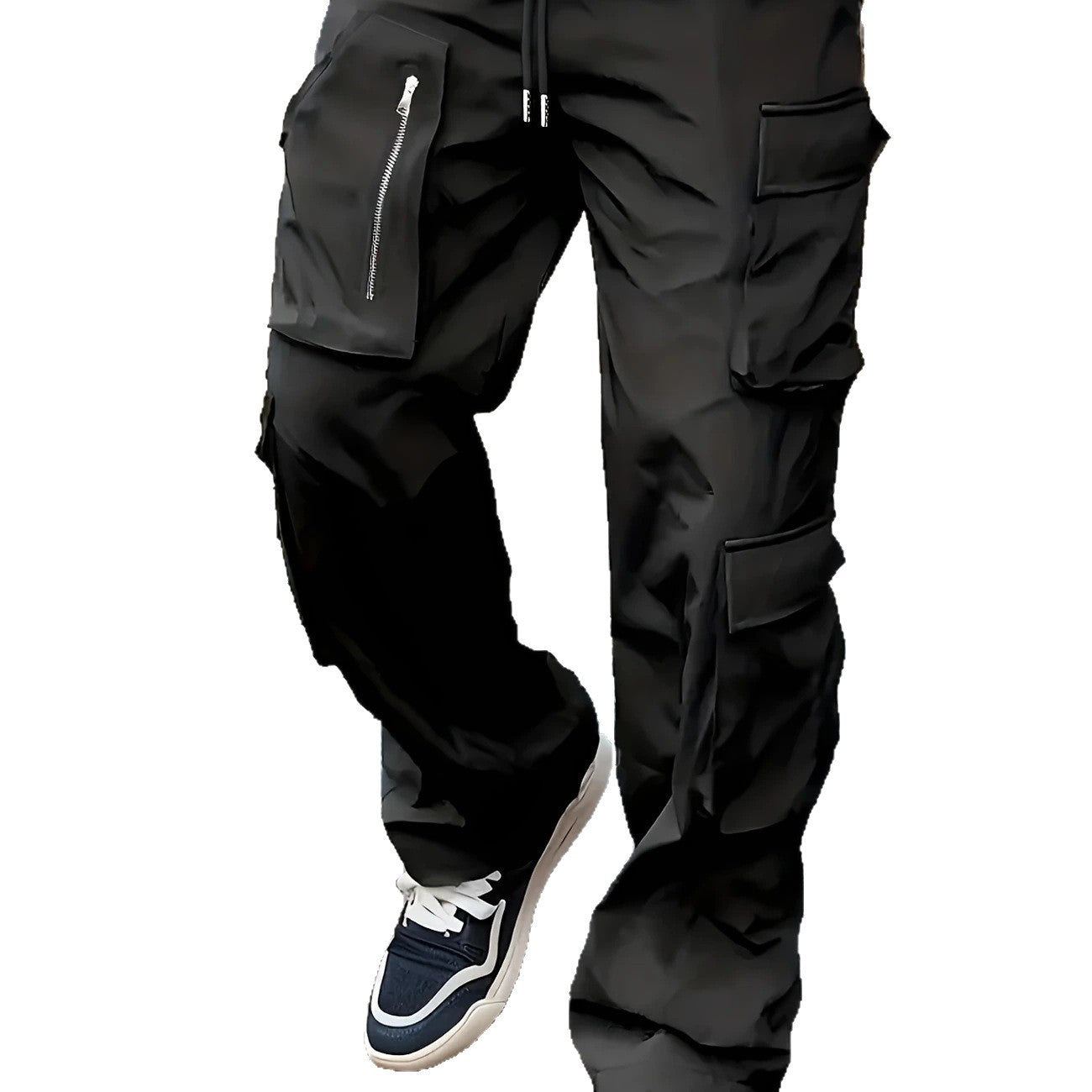Men's multifunctional cargo pants with large flap and zip pockets as well as drawstring Chichicherry