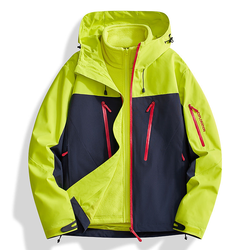 Men's two-in-one softshell outdoor jacket with detachable fleece inner jacket and waterproof zippers Chichicherry