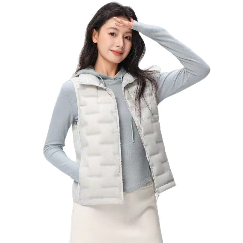 Women Light Thermo Quilted Vest with Stand-up Collar and Wind-resistant Side Inserts Chichicherry