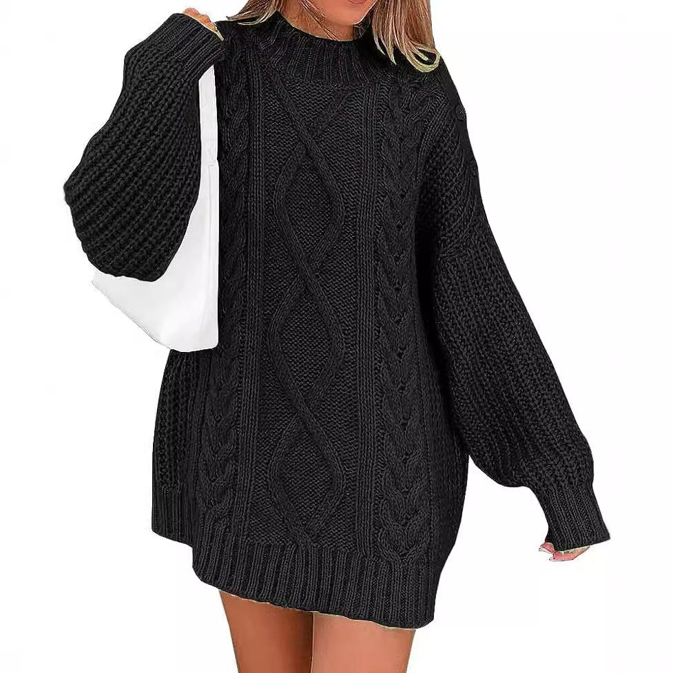 Women’s Oversized Knit Dress with Cable and Ribbed Texture Chichicherry