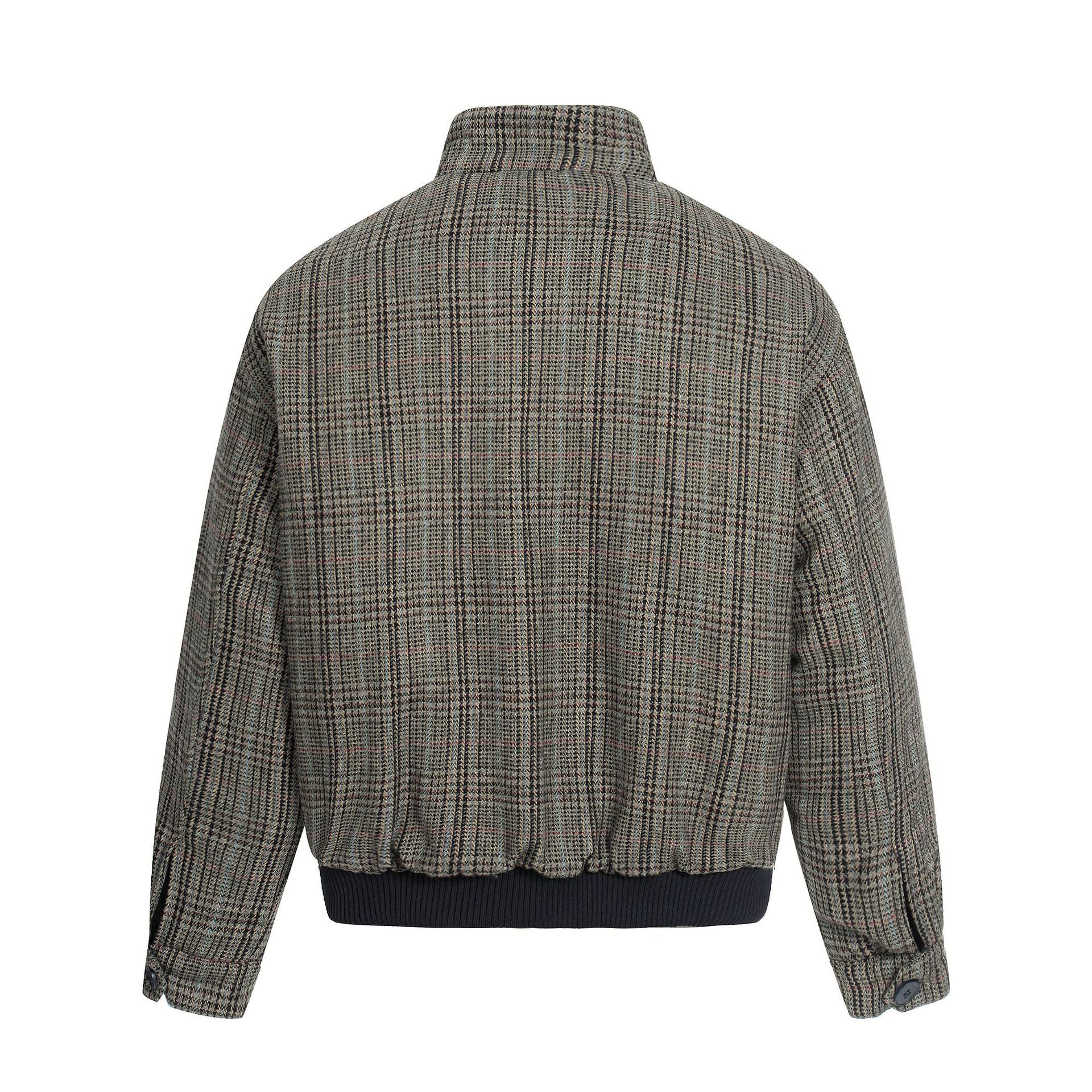 Men's Short Cut Glencheck Blouson with Funnel Neck and Ribbed Cuff Chichicherry
