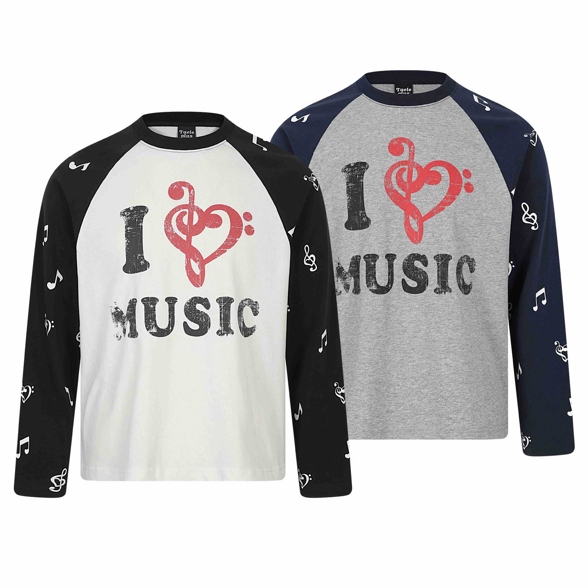 Unisex Long Sleeve Raglan Shirt with Music Print and Note Sleeves Chichicherry