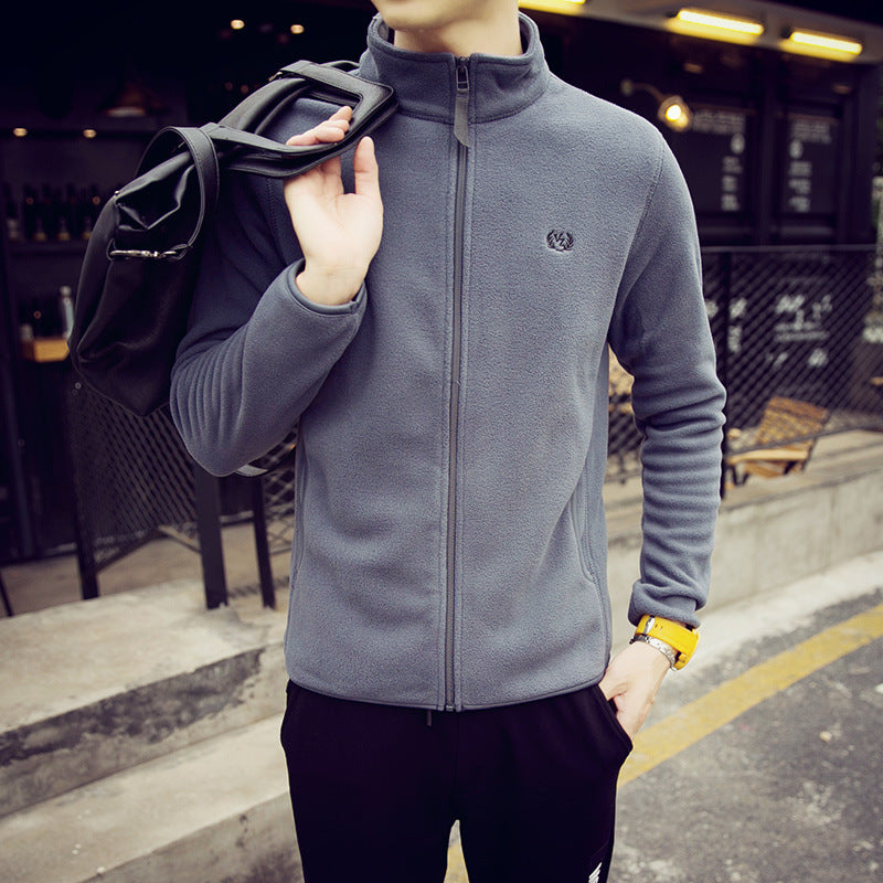Men's fleece jacket with stand-up collar, wind-resistant microfiber outer layer, and slim-regular fit Chichicherry