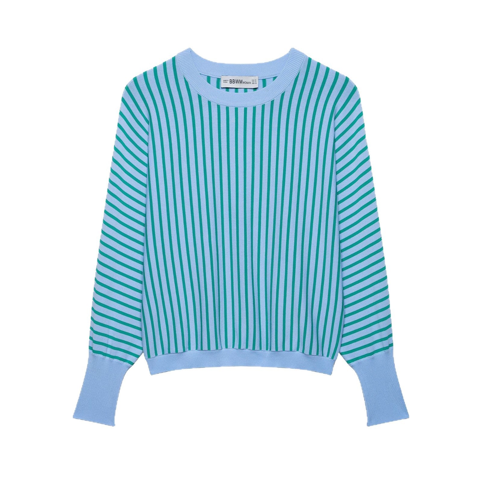 Women's Short-Cut Striped Fine Knit Sweater with Extended Ribbed Sleeves Chichicherry