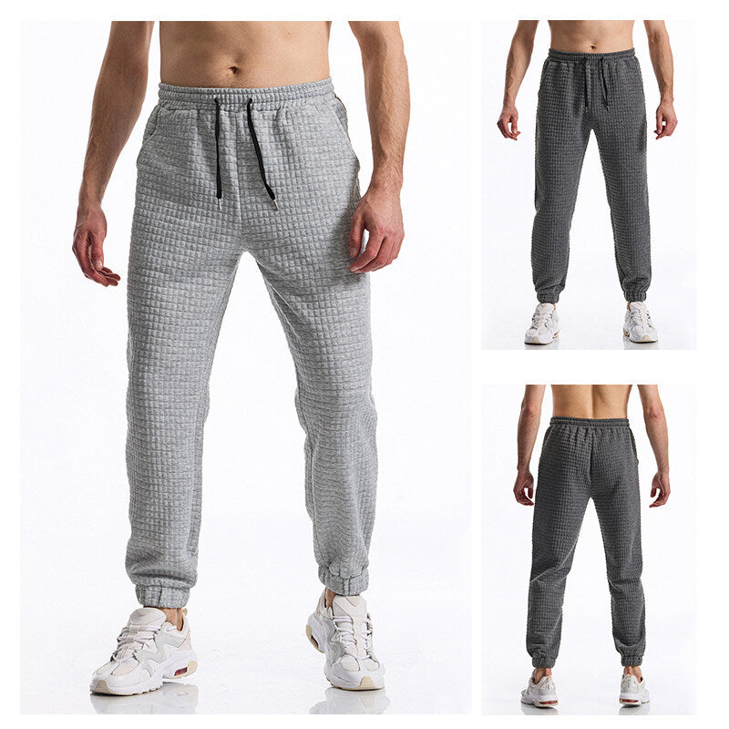 Men's Structured Waffle Jogging Pants with Elastic Waistband and Tapered Leg Chichicherry
