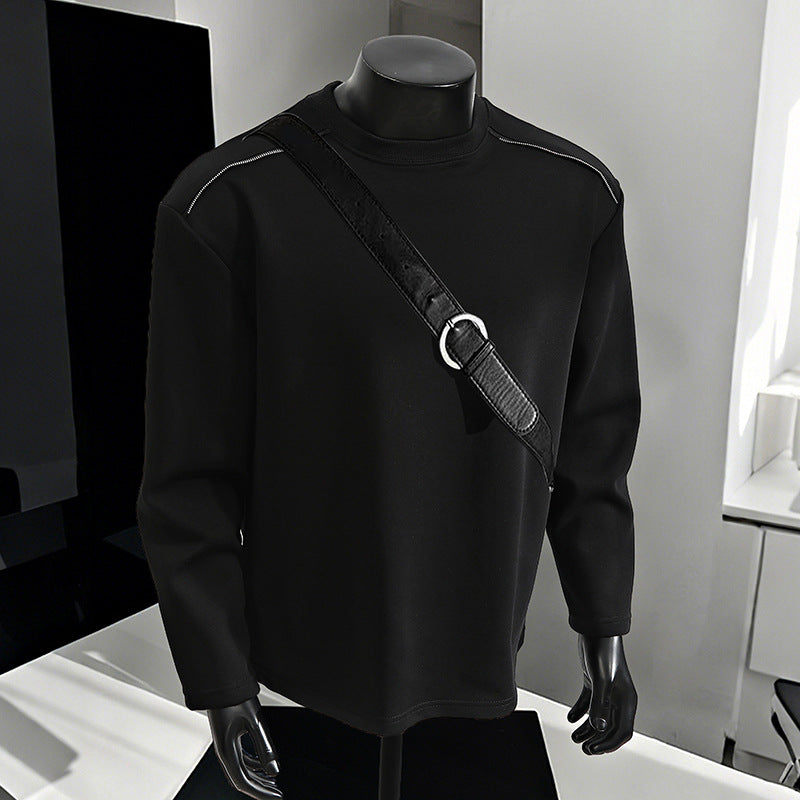 Men's Relaxed-Fit Cotton Blend Crewneck Sweatshirt with Raglan Seams and Melange Texture Chichicherry