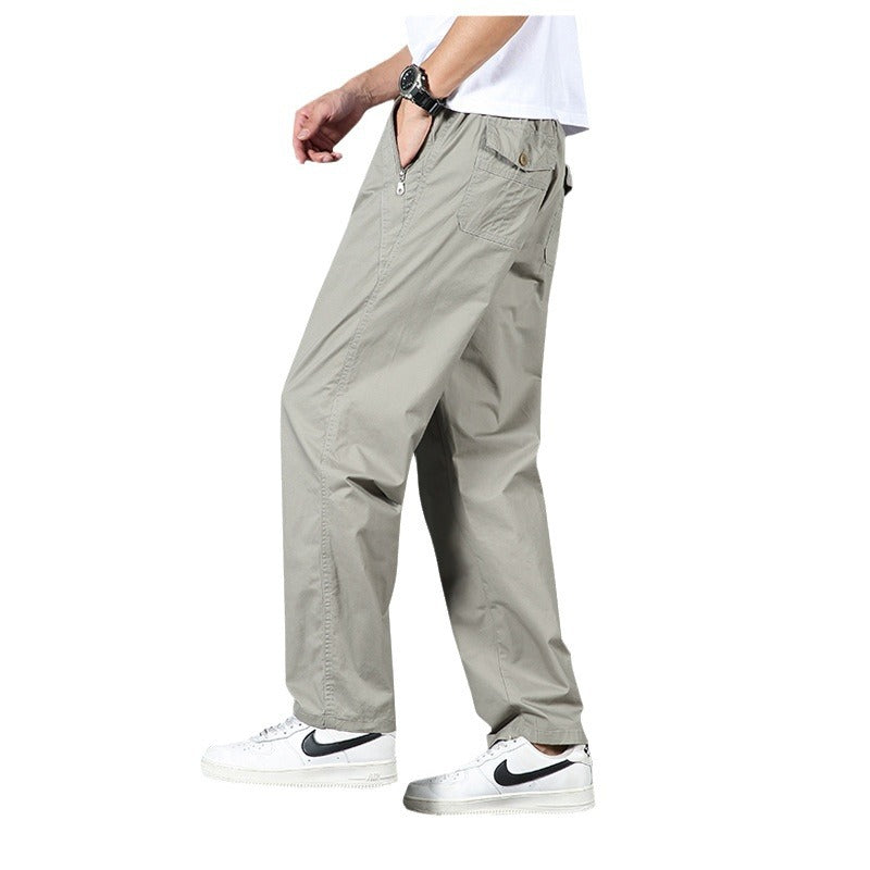 Men's Light Relaxed-Fit Chino Pants with Elastic Waistband & Straight Leg Chichicherry