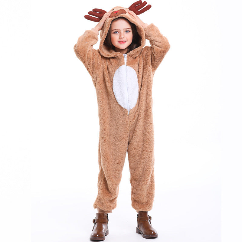 Girls Plush Reindeer Overall with Hood and Ears Chichicherry