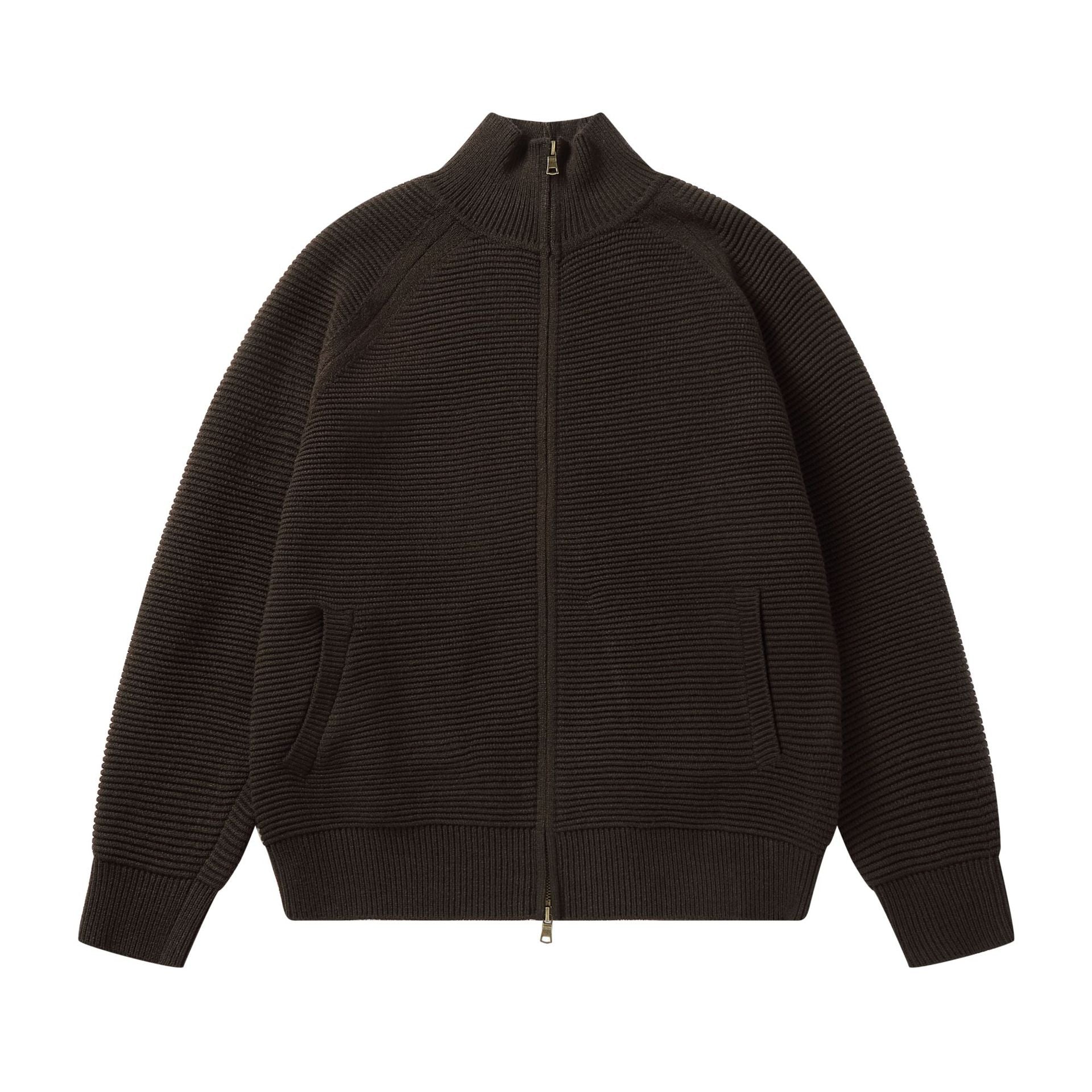 Men's chunky knit stand-up collar cardigan with full-length zipper Chichicherry