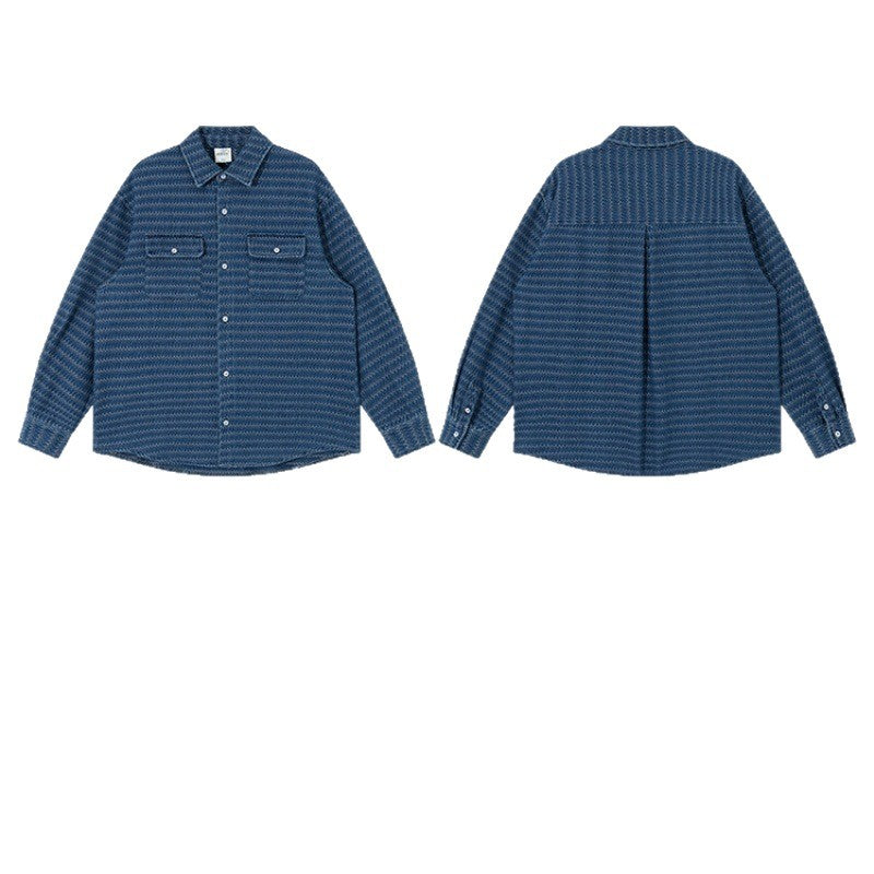 Unisex Structured Cotton Overshirt Jacket with Zigzag Jacquard and Patch Chest Pockets Chichicherry