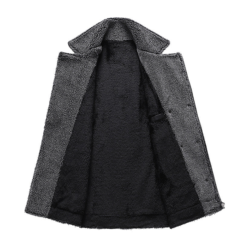 Men's Padded Aviator Jacket Made of Faux Leather with Teddy Lining and Double-Breasted Front Chichicherry