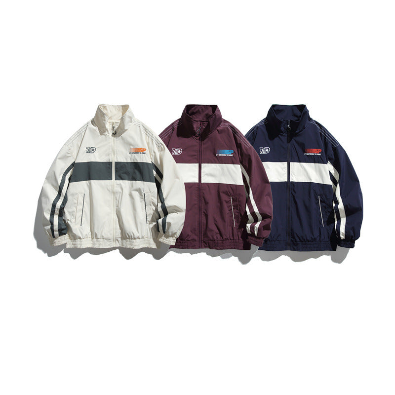 Men's sporty retro training jacket with striped detail and stand-up collar Chichicherry