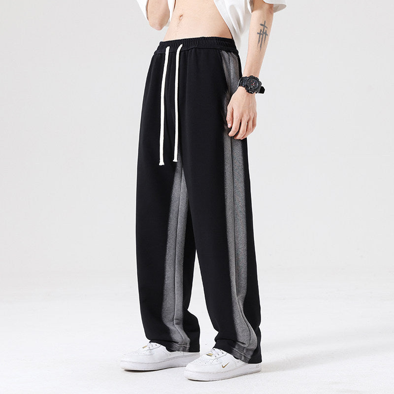 Men's Oversized Training Pants with Contrast Side Panel, Drawstring & Straight Leg Chichicherry