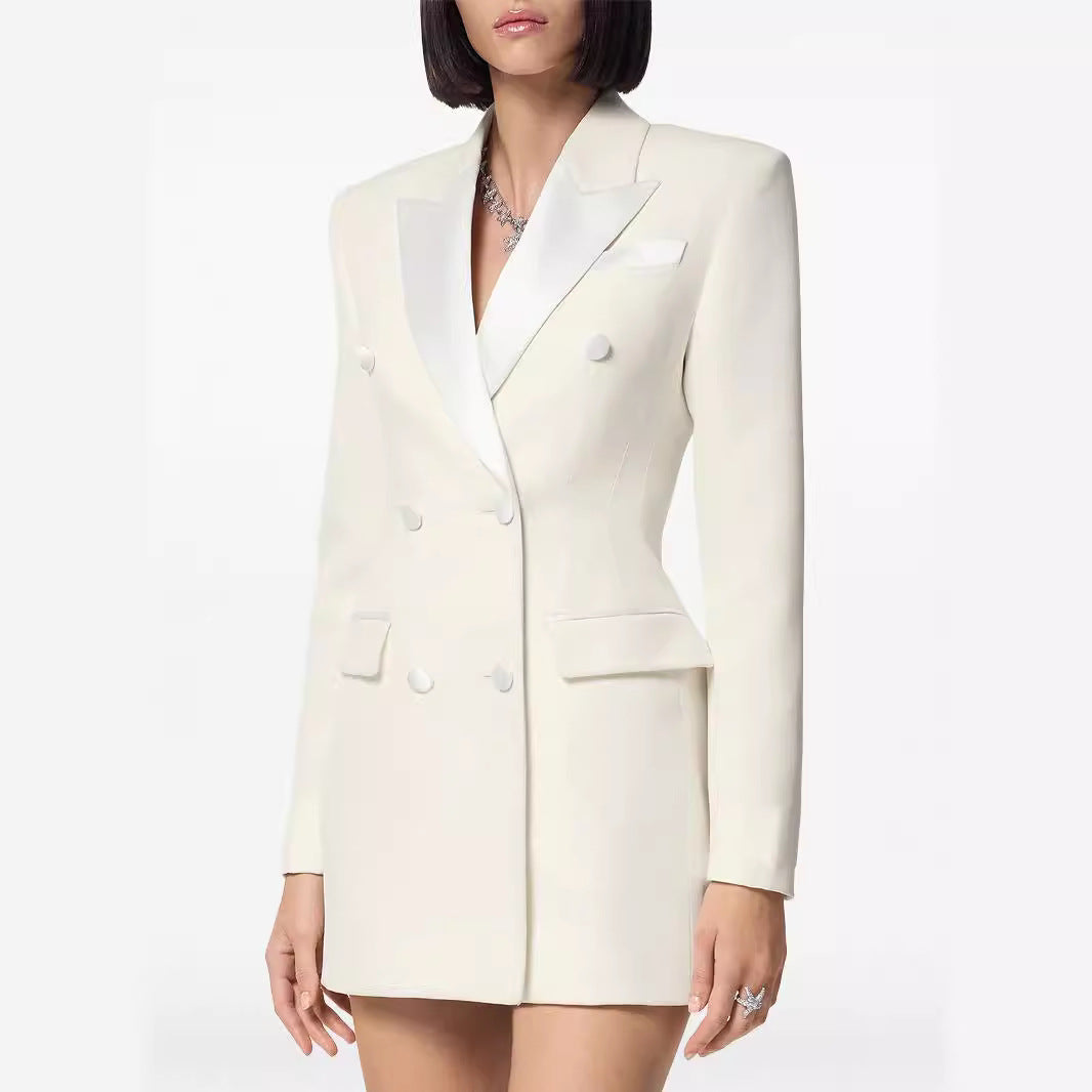 Women Short Tailored Blazer Dress in Double-Breasted Style Chichicherry