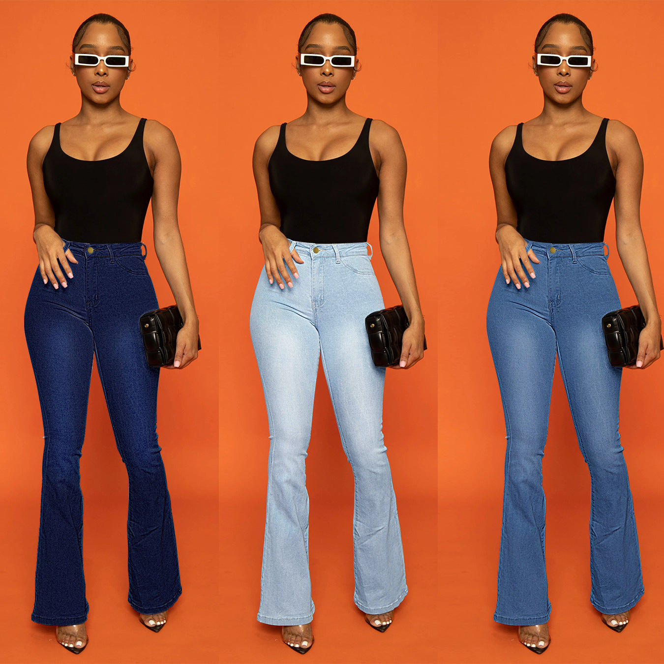 Ladies' high-waisted fitted flared jeans made of stretch denim with flared leg Chichicherry