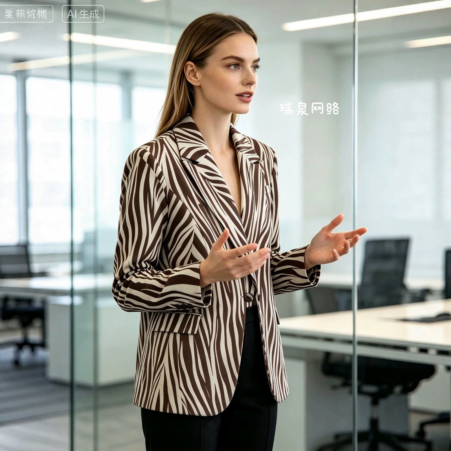 Women Tailored Zebra Print Blazer with Notched Lapel and Flap Pockets Chichicherry