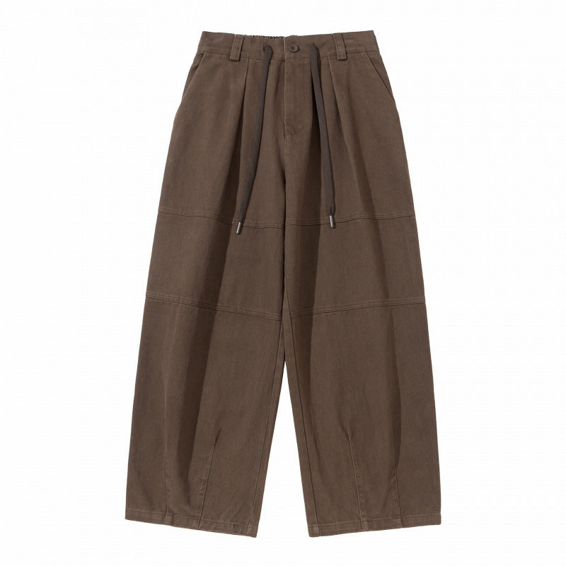 Women's Wide High-Waist Pleated Culotte Pants with Drawstring and Seams Chichicherry