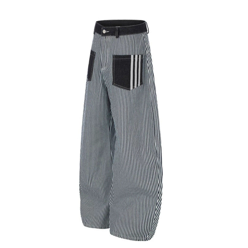 Women Wide Striped Palazzo Culotte with High Waist, Belt Loops and Applied Contrast Pockets Chichicherry