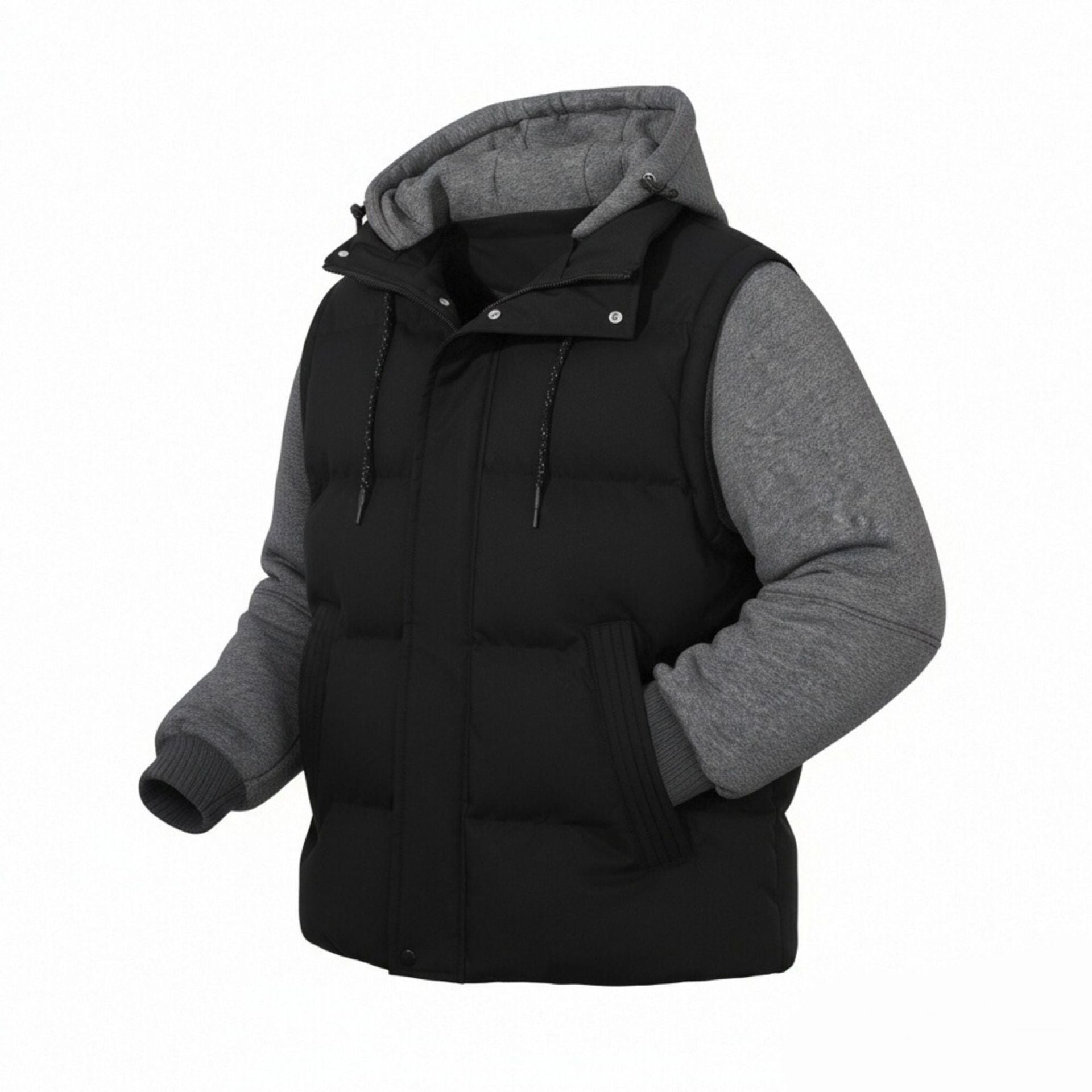 Men's Padded Hybrid Hooded Vest with Sweat Sleeves and Quilted Body Chichicherry