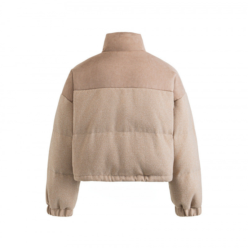 Women's Short Quilted Stand Collar Jacket with Drawstring, Waffle Texture and Boxy Silhouette Chichicherry
