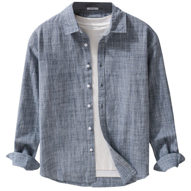 Men's Textured Linen-Cotton Overshirt in Relaxed Fit with Shirt Collar and Continuous Button Placket Chichicherry
