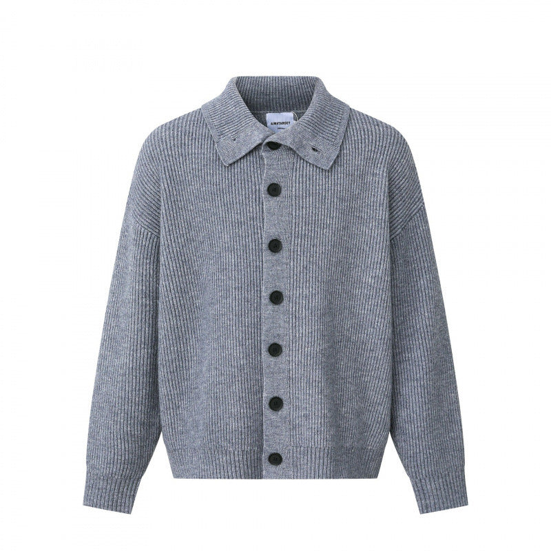 Unisex Boxy cardigan with shirt collar, ribbed texture and continuous button placket Chichicherry