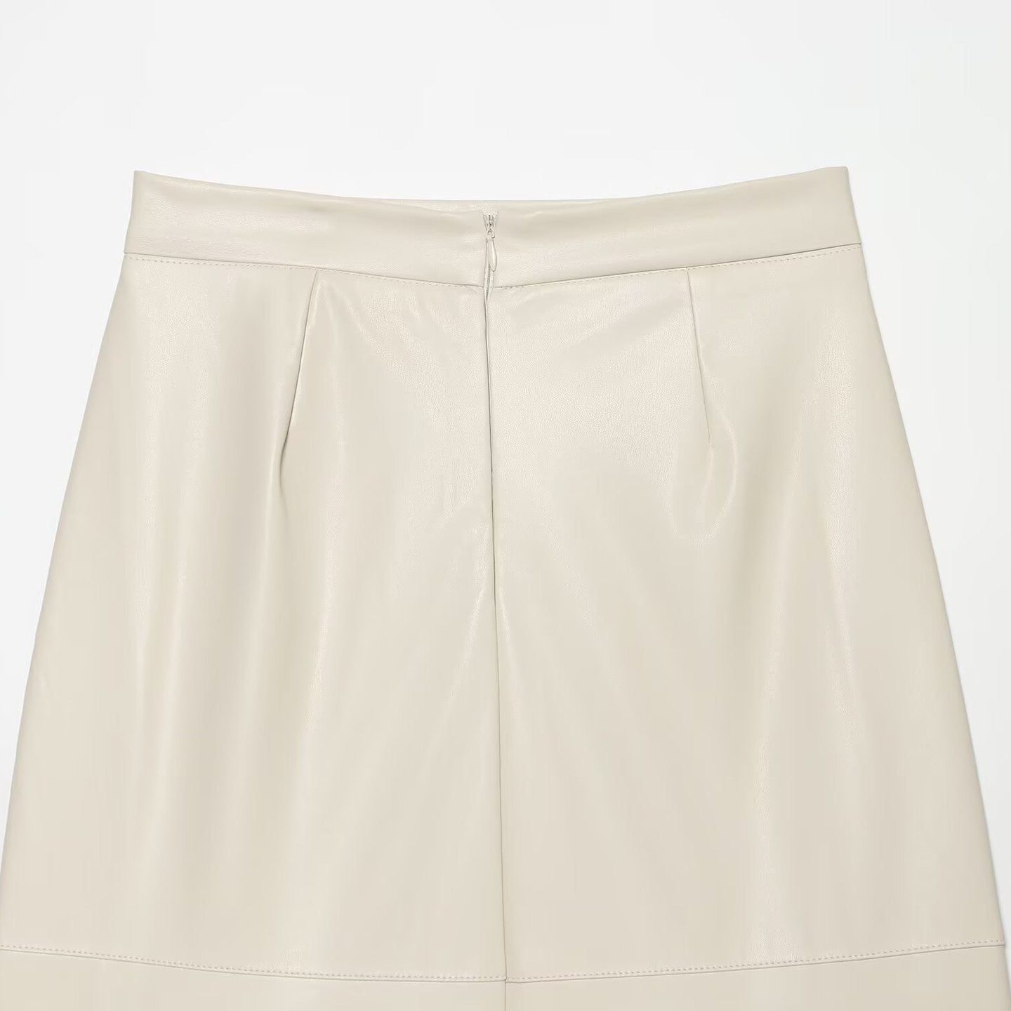 Women's Tailored Midi Skirt made of Faux Leather with Stitch-Down Seam Details Chichicherry