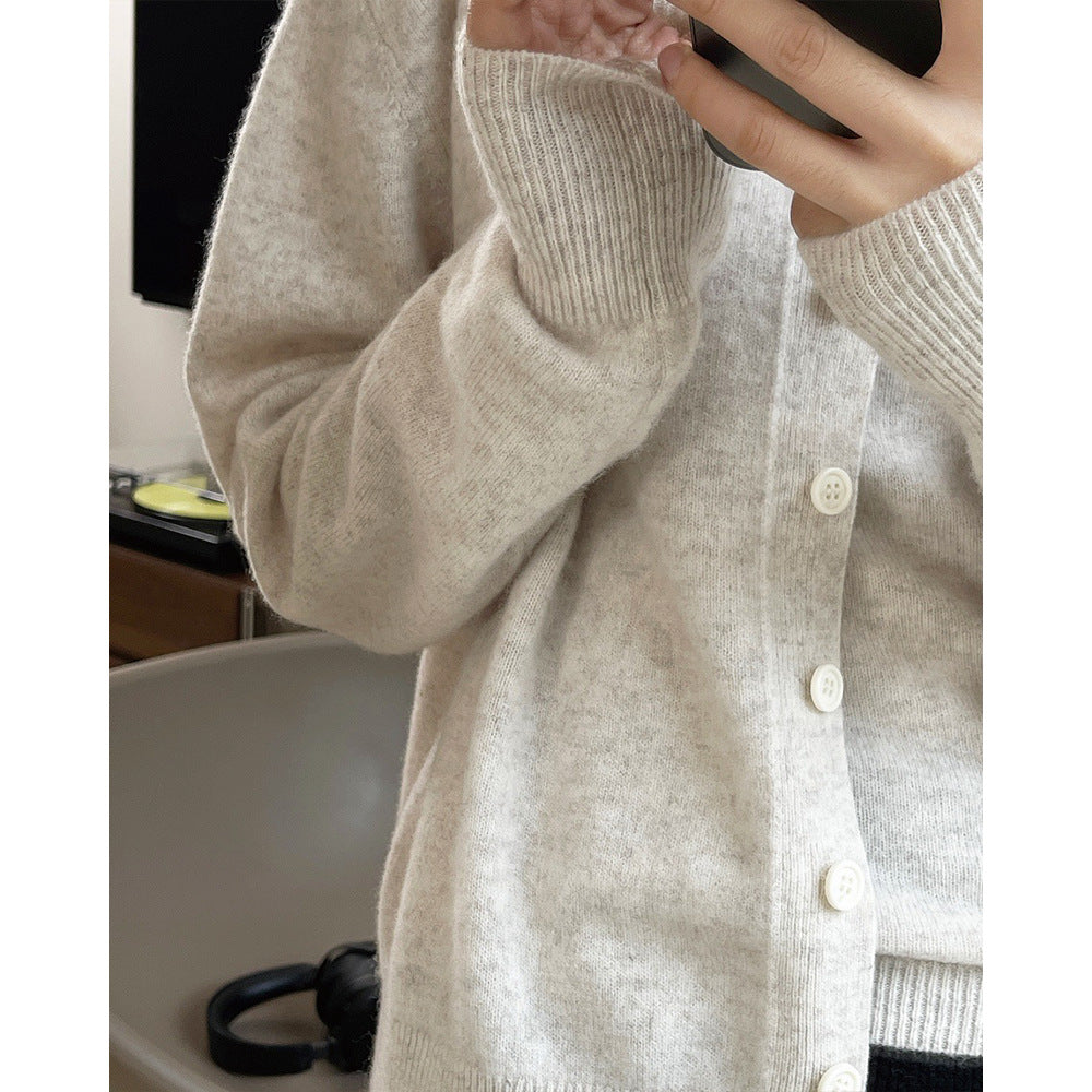Women Soft Casual Knit Cardigan with Full Button Placket and Ribbed Cuffs Chichicherry