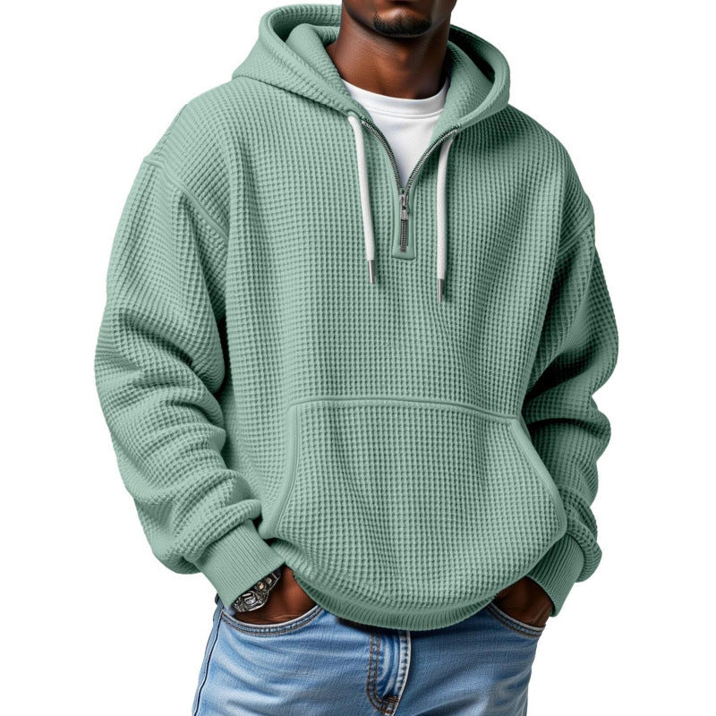 Men's Waffle Knit Halfzip Hoodie with Kangaroo Pocket Chichicherry