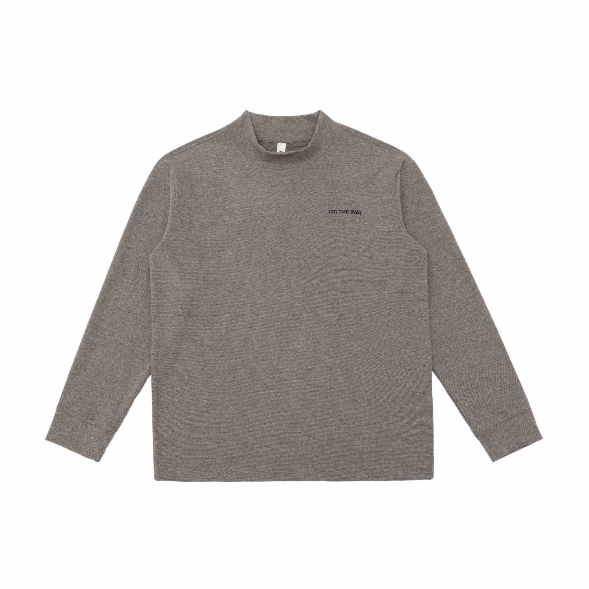 Unisex finely structured mock neck pullover made of cotton blend with subtle chest embroidery Chichicherry