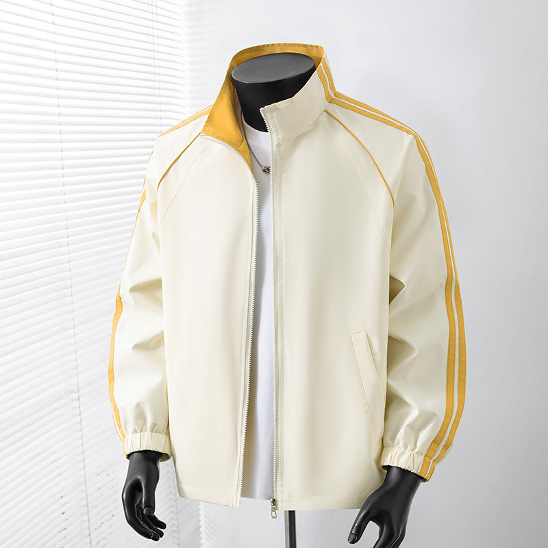 Men's Light Track Blouson Jacket with Stand-Up Collar and Contrast Stripes Chichicherry