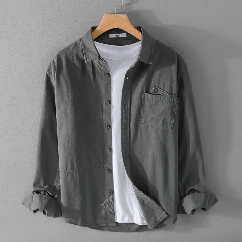 Men's Minimalist Cotton Layer Shirt with Kent Collar, Chest Pocket and Soft Touch Chichicherry