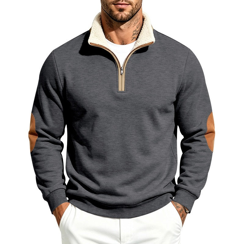 Men's thermo fleece half-zip pullover with teddy collar and contrast elbow patches Chichicherry