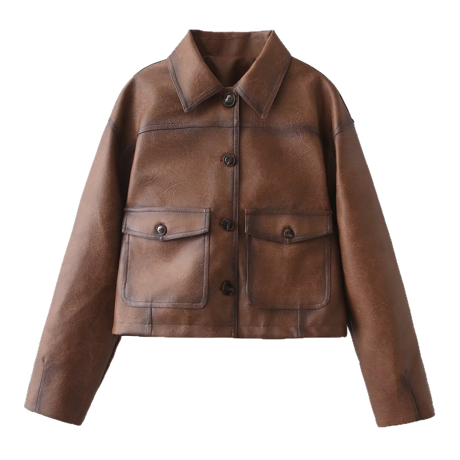 Women's short jacket made of vegan leather look in boxy worker style Chichicherry
