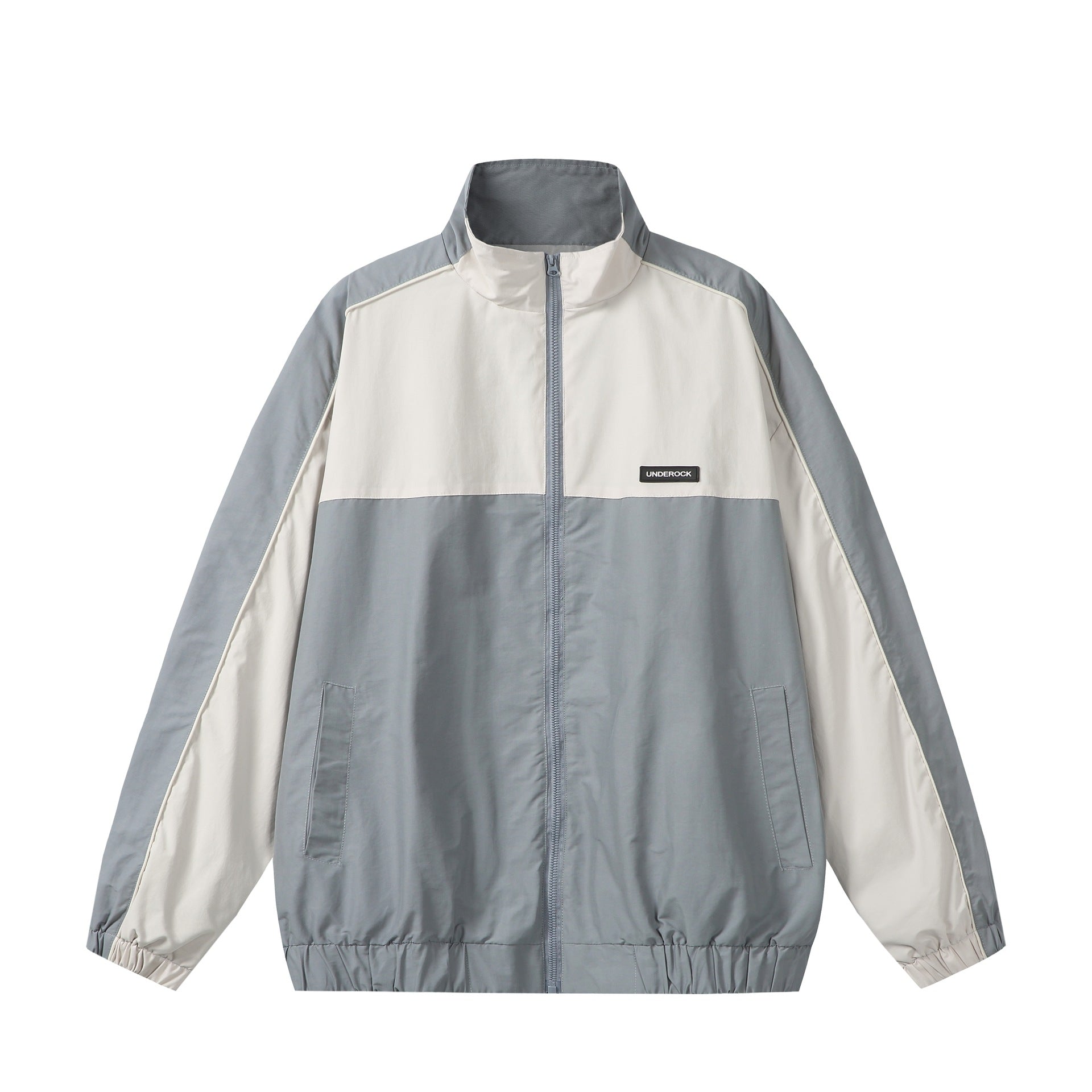 Unisex Sportive Colorblock Track Jacket with Stand-up Collar and Full Zipper Chichicherry