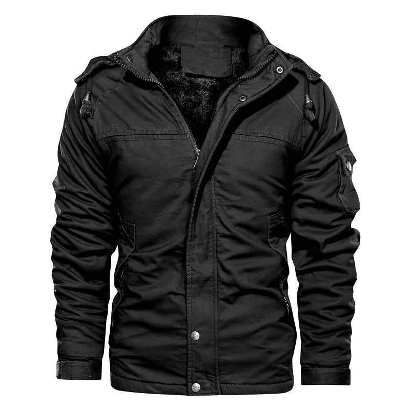 Men's thermally insulated canvas field jacket with hood, teddy lining, and multifunction pockets Chichicherry