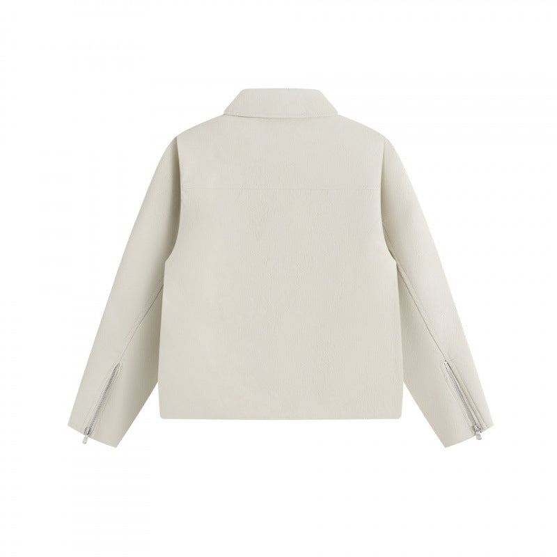 Unisex short jacket in minimalist suede look with concealed front placket and shirt collar Chichicherry