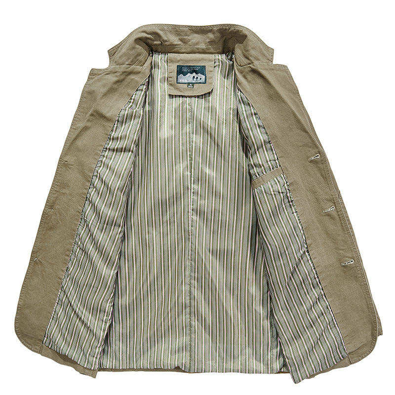 Men's casual canvas blazer in worker style with flap pockets and striped lining Chichicherry