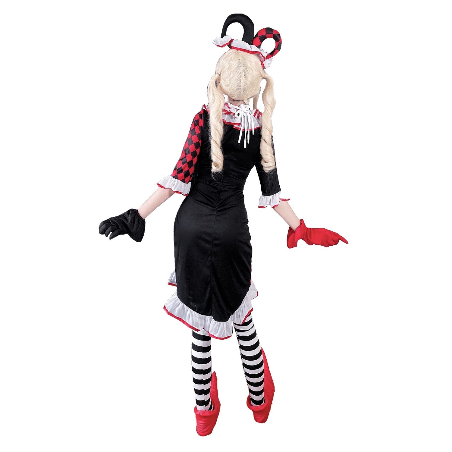 Girl clown costume with playful striped stockings and hat Chichicherry