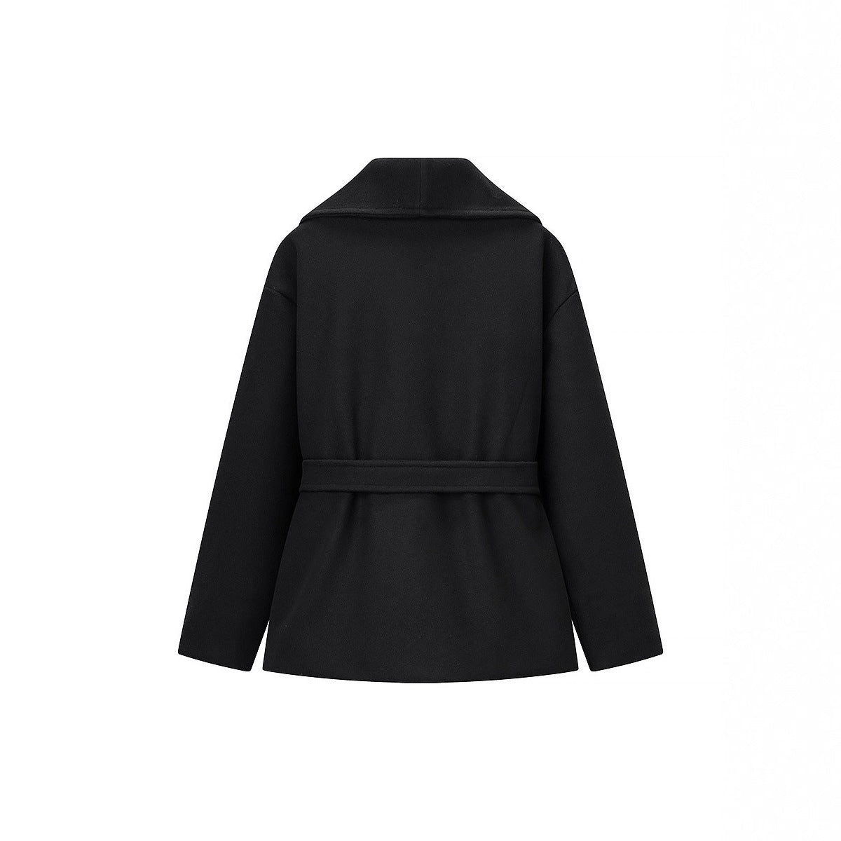 Women's Short Wrap Coat with Oversized Shawl Collar and Tie Belt Chichicherry