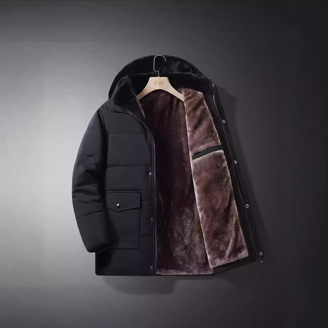 Men's short parka with quilted thermal lining, hood attachment, and multifunctional flap pockets Chichicherry