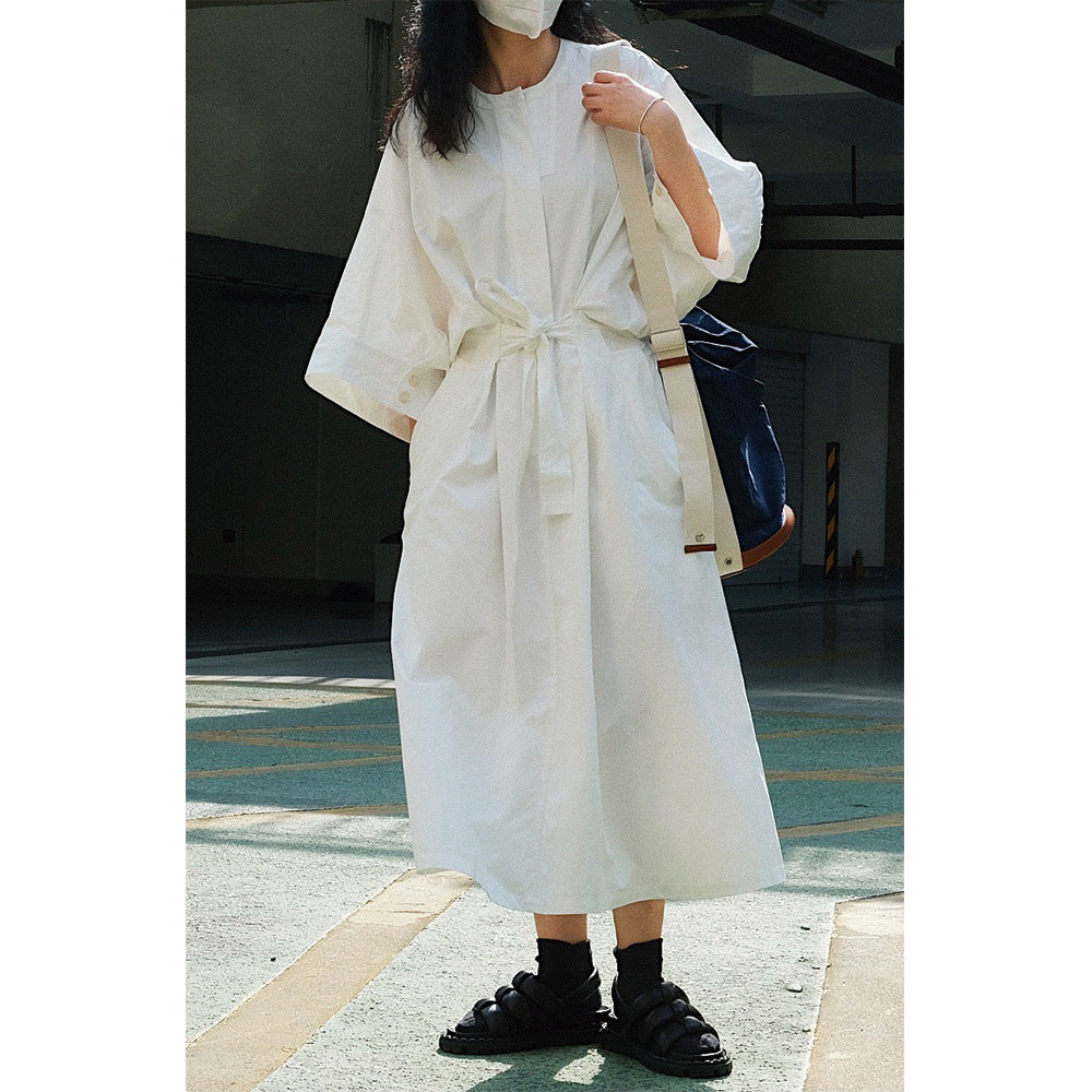 Women's Long Wrap Dress made of Cotton Blend with Wide Kimono Sleeve Chichicherry