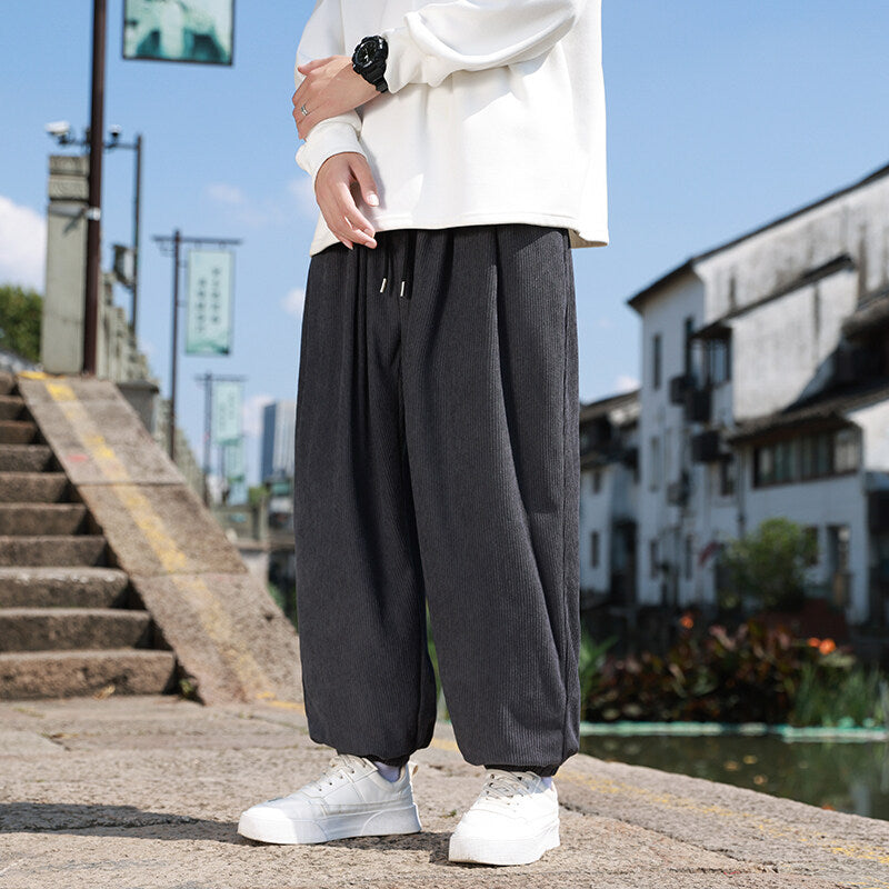 Men's Wide Cord Lounge Pants with Drawstring, Ribbed Cord Structure and Elastic Cuffs Chichicherry